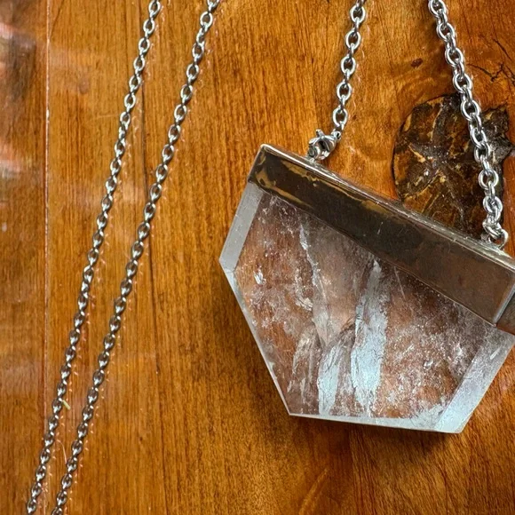 Silver and Clear Quartz Pendant Necklace - Picture 3 of 7